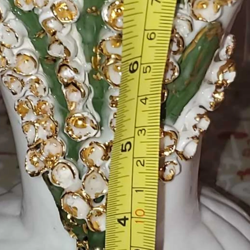 1930s Hand Painted Ceramic Lily Of The Valley Flower Vase Cream & Gold Gilding - Picture 8 of 10